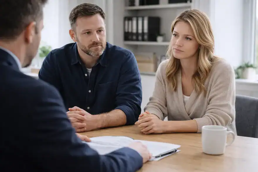 Police couple consulting with solicitors